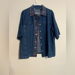 New Directions Blue Denim Jacket with Colorful Embroidery